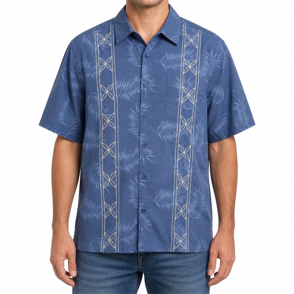 Island Republic Shirt Men XL Blue Silk Hawaiian Bowling Camp Embroidered Classic